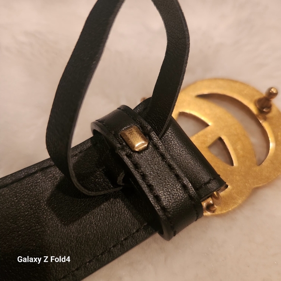 GUCCI DOUBLE GG MARMONT LEATHER BELT WITH SHINY BUCKLE - Picture 3 of 4